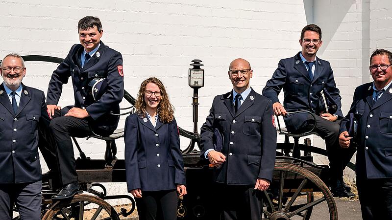 Die Führungsriege der Freiwilligen Feuerwehr Ebenhausen (von links): Kassier Steffen Borst, 2. Kommandant Bastian Lutz, Schriftführerin Ariane Meißner, Vorsitzender Fabian Wahler, 1. Kommandant Tobias Keßler und 2. Vorsitzender Wolfgang Kuhn. Claudia Eckert