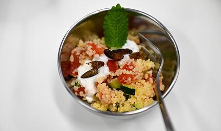 Sind Insekten das Essen von morgen? Grillen auf Couscous gab es am Campus Kulmbach zum Probieren.