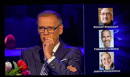 Beim &bdquo;Oster-Special&ldquo; von &bdquo;Wer wird Million&auml;r?&ldquo; tauchte pl&ouml;tzlich der in Coburg bestens bekannte Frederik Leberle als m&ouml;glicher Telefonjoker auf. Im Bild Moderator G&uuml;nther Jauch.