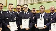 Ehrungen bei der Feuerwehr Kirchleus: J&uuml;rgen Beck, Norbert Partenfelder, Ralf Michel, Roland Limmer und Karlheinz Partenfelder wurden ausgezeichnet. Alle leisteten 40 Jahre aktiven Feuerwehrdienst, w&uuml;rdigte stellvertretender Landrat J&ouml;rg Kunstmann...