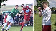 Christian Dreßel, zuletzt Spielertrainer beim FC Krecktal (rechts), fieberte in der Relegation mit dem TSV Meeder (rote Trikots) und dem SC Kemmern.