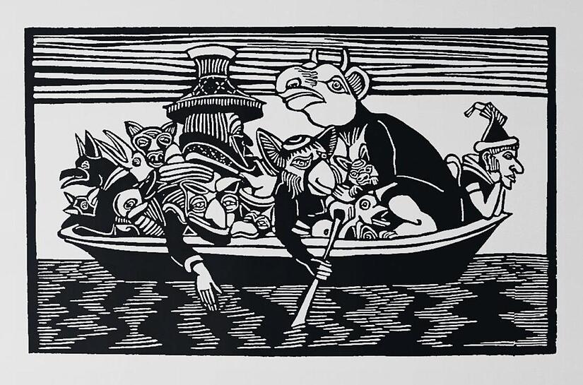 „Spirits of the Boat“: Eine der Grafiken, die in der Ausstellung zu sehen sind.