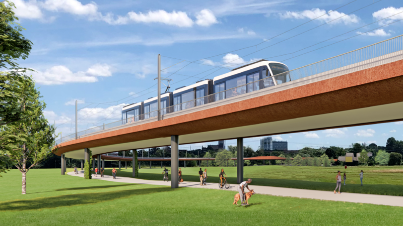 Über diese Brücke soll die Stadt-Umland-Bahn (StUB) einmal von Erlangen nach Herzogenaurach abbiegen. Doch noch nicht gibt es Fragezeichen.
