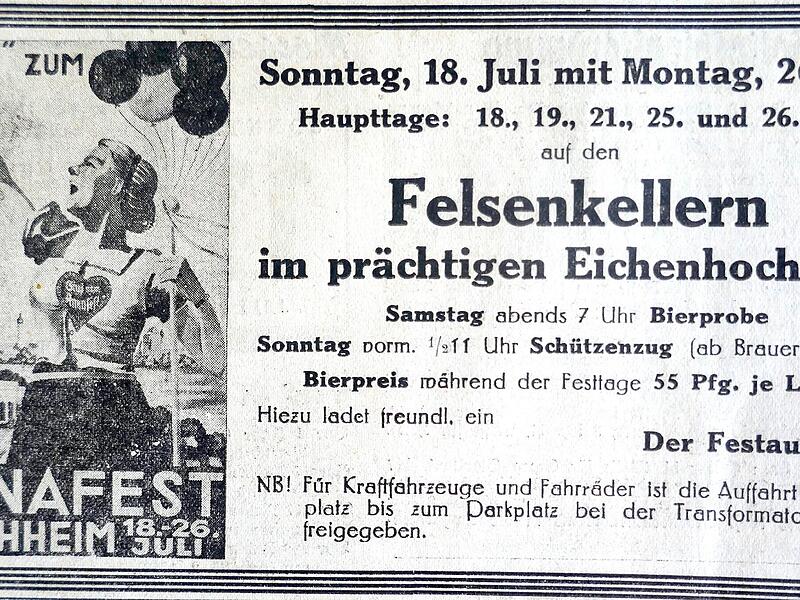 Diese Werbung für das Annafest wurde als Inserat in der Forchheimer Tageszeitung, 10. Juli 1937, geschaltet. Repros: Manfred Franze Diese Werbung für das Annafest wurde als Inserat in der Forchheimer Tageszeitung, 10. Juli 1937, geschaltet. Repros: Manfred Franze