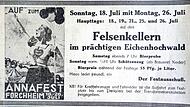 Diese Werbung f&uuml;r das Annafest wurde als Inserat in der Forchheimer Tageszeitung, 10. Juli 1937, geschaltet. Repros: Manfred Franze