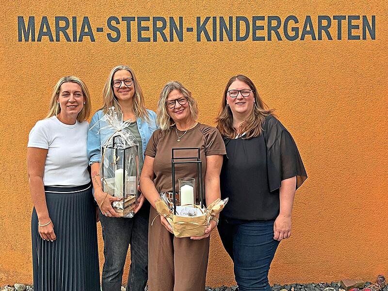 Auf dem Foto von links: Marina Appold (Tr&auml;gervertreterin), Mirjam Mack (Erzieherin, 30 Dienstjahre), Anja Gessner (Kinderpflegerin, 35 Dienstjahre), Sandra Kitter (Erzieherin, Einrichtungsleitung)Michelle Blasek