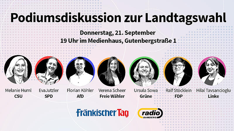 Am 8. Oktober 2023 findet die Wahl zum Bayerischen Landtag statt. Der Fr&auml;nkische Tag und Radio Bamberg laden vorab am 21. September ab 19 Uhr zur Podiumsdiskussion mit den  Kandidaten der Wahlkreise Bamberg Stadt und Land.