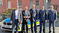 Kulmbach Wechsel Polizeichef Jonas Krug Seit 1. April hat Kulmbach einen neuen neuen Polizeichef. Unser Bild zeigt (von links) Oberbürgermeister Ingo Lehmann, Landrat Klaus Peter Söllner, Vorgänger Peter Hübner, Inspektionsleiter Jonas Krug und Polizeivizepräsident Florian Mayer.