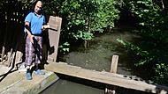 Karlheinz Stumpf zeigt die Stelle an seinem Wehr hinter dem Haus, in dem er die toten Fische entdeckte. Karlheinz Stumpf zeigt die Stelle an seinem Wehr hinter dem Haus, in dem er die toten Fische entdeckte.