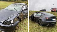 Tesla &uuml;berschl&auml;gt sich bei Unfall im Kreis Kronach und landet auf Feld