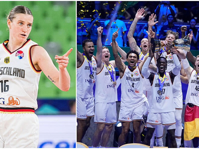 DBB-Nationalspielerin Alina Hartmann (links) schätzt im Fränkischen Tag die Chancen der deutschen Männer-Nationalmannschaft bei der Eurobasket ein.