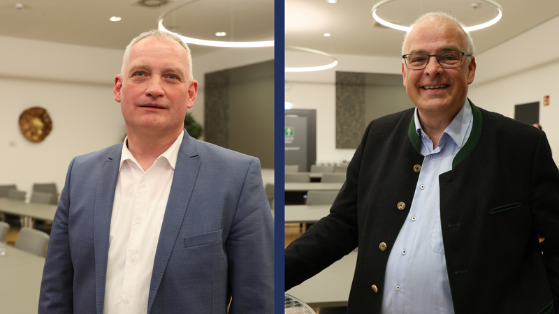 Oliver Flake (CSU) und Hanng&ouml;rg Zimmermann (Freie W&auml;hler) gehen ins Rennen um den Posten des Landrats. Wer es am Ende wird, k&ouml;nnten nun auch die restlichen Parteien entscheiden.