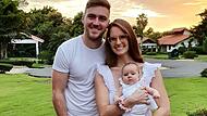 Fränkisch-amerikanische Familien-Idylle: Julian Gressel mit Ehefrau Casey und Töchterchen Sophie.