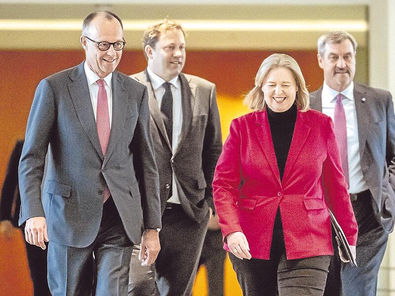 Parteichefs: Friedrich Merz, Lars Klingbeil, B&auml;rbel Bas und Markus S&ouml;der. Die Reformagenda der Bundesregierung nimmt Form an.