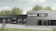 So wird das fertige Gebäude der Feuerwehr-Zentrale Memmelsdorf einmal aussehen.