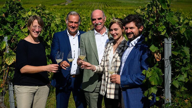 Freuen sich auf einen guten Jahrgang (von links): Beate Leopold vom Weinbauring Franken, Matthias Mend von der LWG, Weinbauverbandspräsident Artur Steinmann, die Sommeracher Weinprinzessin Anna-Lena Zehnter und Ralf Schwarz, Weinfachberater vom Bezirk Unterfranken. Freuen sich auf einen guten Jahrgang (von links): Beate Leopold vom Weinbauring Franken, Matthias Mend von der LWG, Weinbauverbandspräsident Artur Steinmann, die Sommeracher Weinprinzessin Anna-Lena Zehnter und Ralf Schwarz, Weinfachberater vom Bezirk Unterfranken.