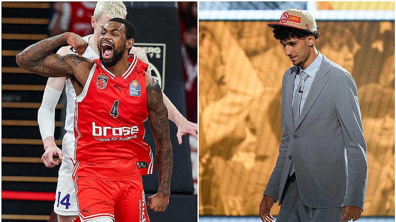 Zaccharie Risacher (rechts) wechselt von Bourg-en-Bresse in die NBA, Adrian Nelson beerbt den Power Forward in der franz&ouml;sischen Kleinstadt.