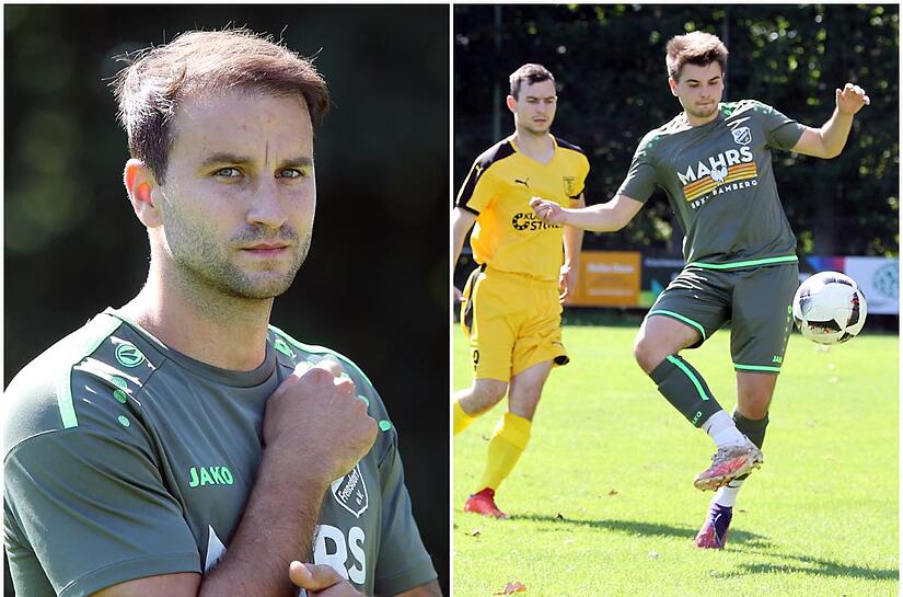 Jan Dippold (links) ist seit der Saison 2018/19 als Spielertrainer beim SV Frensdorf und hat in dieser Zeit rund 100 Tore f&uuml;r den Kreisliga-Aufsteiger erzielt.