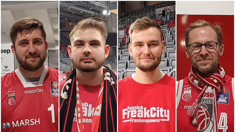 Vier Bamberger Basketball-Fans, vier Meinungen (von links): Johannes Ulbrich, Eron Hollis, Marc Berge und Jan Castner. Vier Bamberger Basketball-Fans, vier Meinungen (von links): Johannes Ulbrich, Eron Hollis, Marc Berge und Jan Castner.