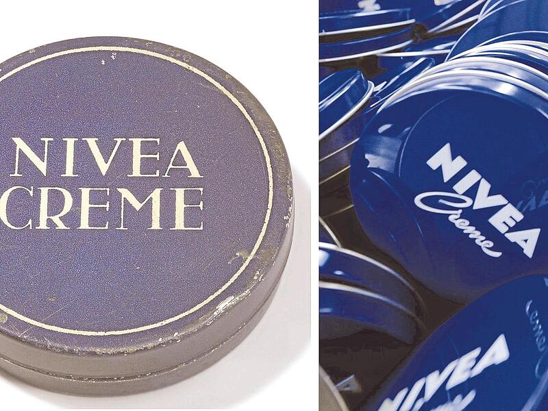 Das blau-weiße Design der Nivea-Dose aus dem Jahr 1925 (links alt, rechts neu) verhalf der Creme zum Durchbruch. &#160;&#160;