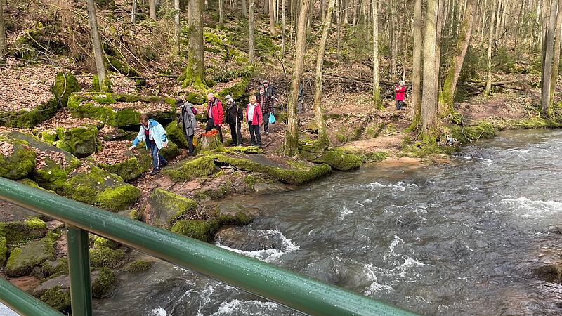 Die Wanderer bei der Überquerung der Thulba. Die Wanderer bei der Überquerung der Thulba.
