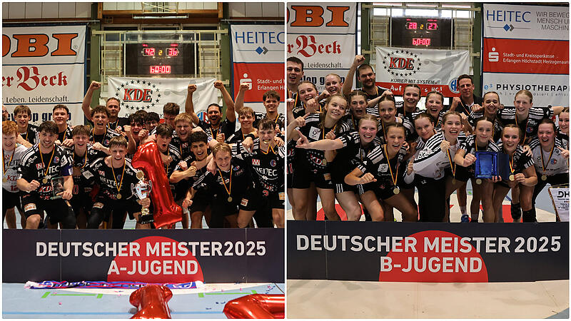 Zwei Meisterteams, ein Verein: Großer Jubel beim HC Erlangen am Wochenende. Zwei Meisterteams, ein Verein: Großer Jubel beim HC Erlangen am Wochenende.