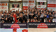 Zwei Meisterteams, ein Verein: Großer Jubel beim HC Erlangen am Wochenende.