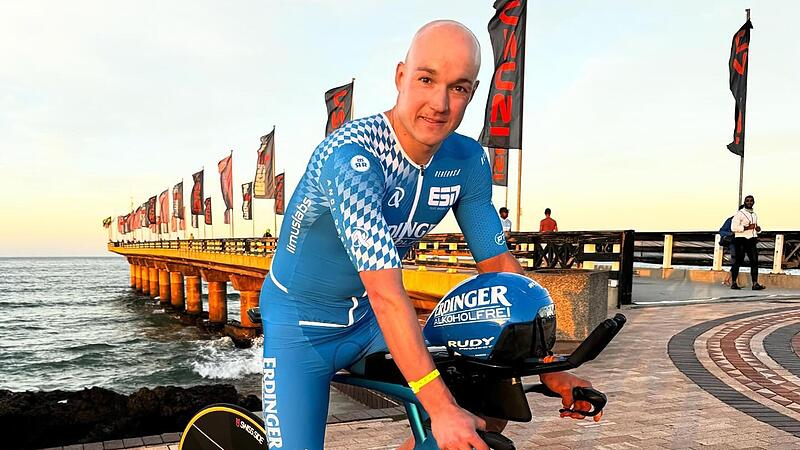 Vor dem Pier von Port Elizabeth posierte Andreas Dreitz vor dem Ironman S&uuml;dafrika mit seinem neuen Sportger&auml;t zuversichtlich, doch mit Rang 11 erzielte der Michelauer ein f&uuml;r ihn entt&auml;uschendes Resultat.