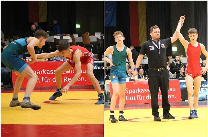 Lukas Bittel (in Rot) holte sich die Bronzemedaille bei der deutschen Ringermeisterschaft im freien Stil in der Gewichtsklasse bis 48 Kilogramm. Lukas Bittel (in Rot) holte sich die Bronzemedaille bei der deutschen Ringermeisterschaft im freien Stil in der Gewichtsklasse bis 48 Kilogramm.