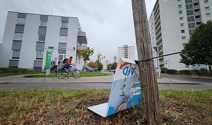 Abgerissenes Wahlplakat der AfD an der Moosstraße, wo die Partei beinahe auf 30 Prozent kommt. Abgerissenes Wahlplakat der AfD an der Moosstraße, wo die Partei beinahe auf 30 Prozent kommt.