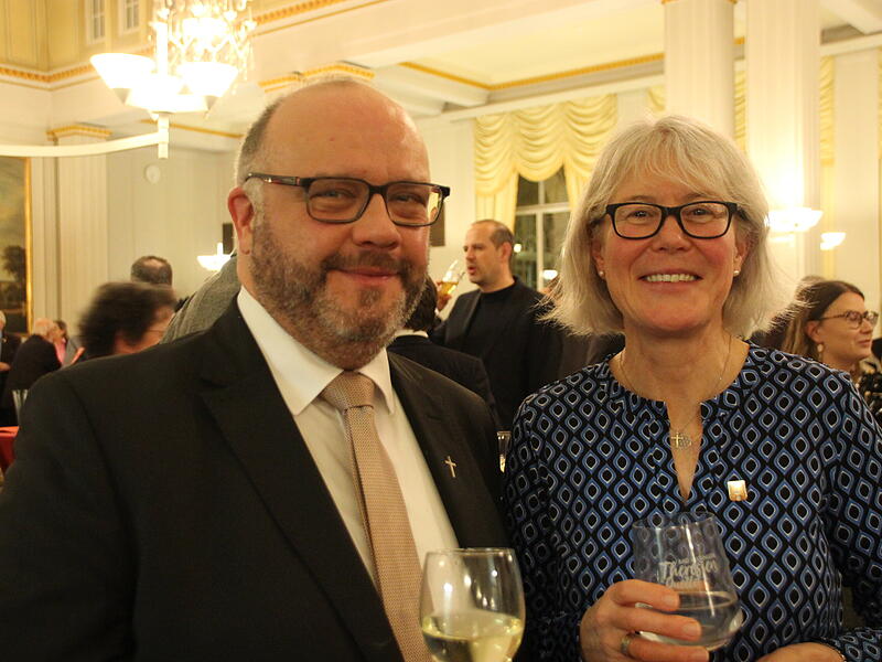 Pfarrer Gerd Greier und Stadtr&auml;tin Martina Greubel auf dem Neujahrsempfang der Stadt