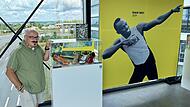 Helmut Fischer hütet die Ausrüstung des Ausnahmeweltmeisters Usain Bolt wie signierte Laufschuhe in der Puma-Zentrale in Herzogenaurach. Bolt ist auf dem Plakat zu sehen. Helmut Fischer hütet die Ausrüstung des Ausnahmeweltmeisters Usain Bolt wie signierte Laufschuhe in der Puma-Zentrale in Herzogenaurach. Bolt ist auf dem Plakat zu sehen.