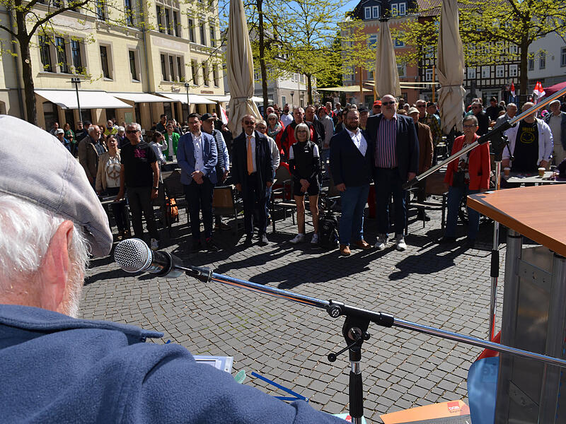 1. Mai-Kundgebung auf dem Albertsplatz in Coburg.