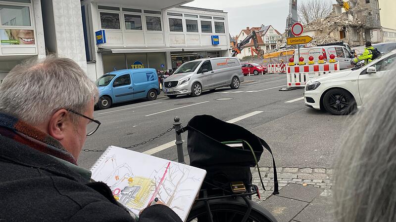 Abriss des Goppel-Hauses in Coburg: Motiv f&uuml;r Urban Sketcher