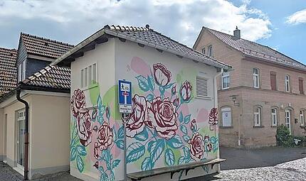 Mit einem Rosenmotiv pr&auml;sentiert sich nun eine Trafostation in Kronach.