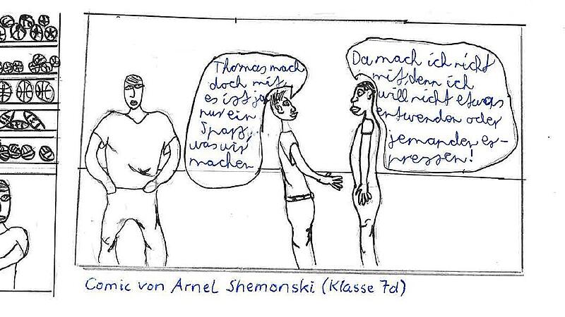 Comic zum Thema Mobbing Mobbing - mitmachen oder nicht? Mit dieser Frage setzten sich Schülerinnen und Schüler der Klasse 7d des Ernestinums in Coburg beim Schülerwettbewerb zur politischen Bildung 2025 auseinander.