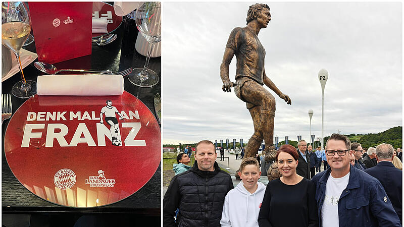 Ein Denkmal f&uuml;r den Kaiser: (v.l.) Lars Hopfenbeck, Felix, Alexandra und Frank M&uuml;ller waren bei der Enth&uuml;llung der Franz-Beckenbauer-Statue dabei.