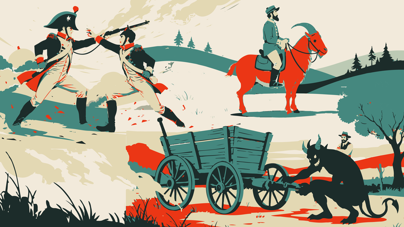 Sagen Mythen Motten Zwei kämpfende Franzosen, ein Reiter auf einem dreibeinigen Ziegenbock und der Teufel, der einem Bauern hilft, sind Teile von Sagen aus und um Motten.