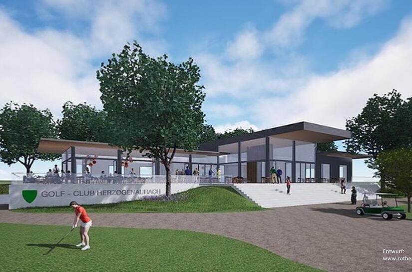 Der geplante Neubau des Golfclubs Herzogenaurach mit der größeren Terrasse.