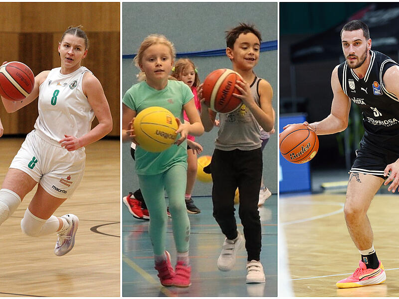 Sowohl die Frauenmannschaft der Bamberg Baskets um Stephanie Sachnovski als auch die Männer mit Daniel Keppeler (rechts) testen am Samstag am Tag des Basketballs in Strullendorf. Doch auch der Nachwuchs kommt auf seine Kosten.