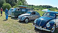 Eine VW-Parade ist auf der Wiese in R&ouml;dlas zu bestaunen. Bulli werden die alten VW-Busse genannt.