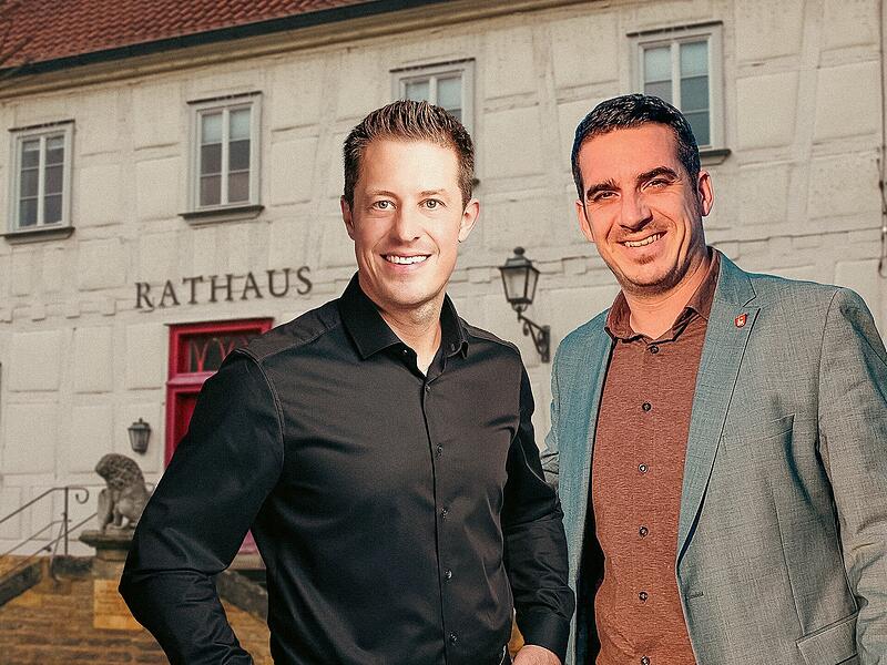 CSU-Kandidat Pascal Kellner (links) fordert Maximilian Neeb (FW) heraus, der seit 2019 Bürgermeister der Stadt Seßlach ist.