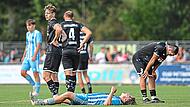 Mit dem 2:2 im Derby waren sowohl die Sander (in schwarzen Trikots) als auch die Knetzgauer (in Blau-Wei&szlig;) nicht zufrieden. Im Heimspiel gegen den TSV Ettleben will die Korbmacher-Elf wieder drei Punkte holen.Ryan Evans