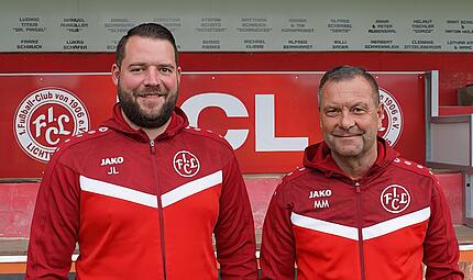 Der Fußball-Abteilungsleiter des FC Lichtenfels Jonas Lulei (links) und 1. Vorsitzender Matthias Menger blicken kämpferisch in die Zukunft. Der Fußball-Abteilungsleiter des FC Lichtenfels Jonas Lulei (links) und 1. Vorsitzender Matthias Menger blicken kämpferisch in die Zukunft.