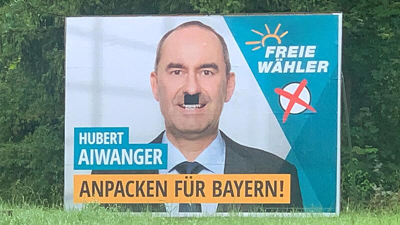 Am Ortsausgang von M&uuml;nnerstadt Richtung Schweinfurt ist dieses Wahlplakat besch&auml;digt worden.