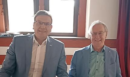 Steffen H&ouml;rtler (links) und Ulrich Kutz beim Stadtgespr&auml;ch.