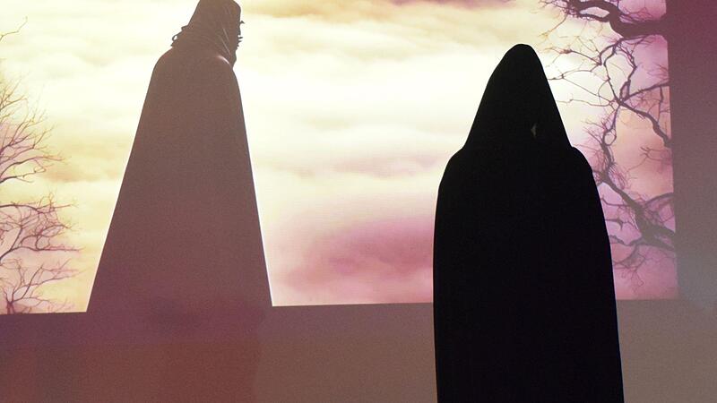 G&auml;nsehautmoment. Una in der Schlusspose vor der Leinwand