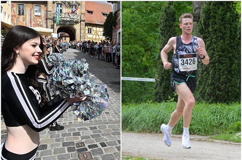 Lautstarke Anfeuerung an der Strecke: Bei bestem Wetter ist der Weltkulturerbelauf in Bamberg über die Bühne gegangen. Im Halbmarathon holte sich Gabriel Lautenschlager  (r.) von der LG Bamberg den Sieg.