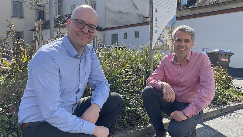 Bad Kissingen soll ein grüneres Stadtbild bekommen und investiert 3,4 Millionen Euro in Bäume, Stauden, Bewässerung sowie Entsiegelung. Oberbürgermeister Dirk Vogel (links) und Tiefbauchef Thomas Hornung informieren über die Pläne.