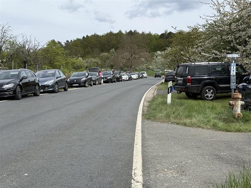 Die Staatsstraße in Richtung Ebermannstadt ist besonders zur Kirschblütenzeit übersät mit Falschparkern.